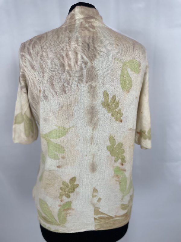 cream cashmere short sleeved jumper eco printed with rose and peony leaves