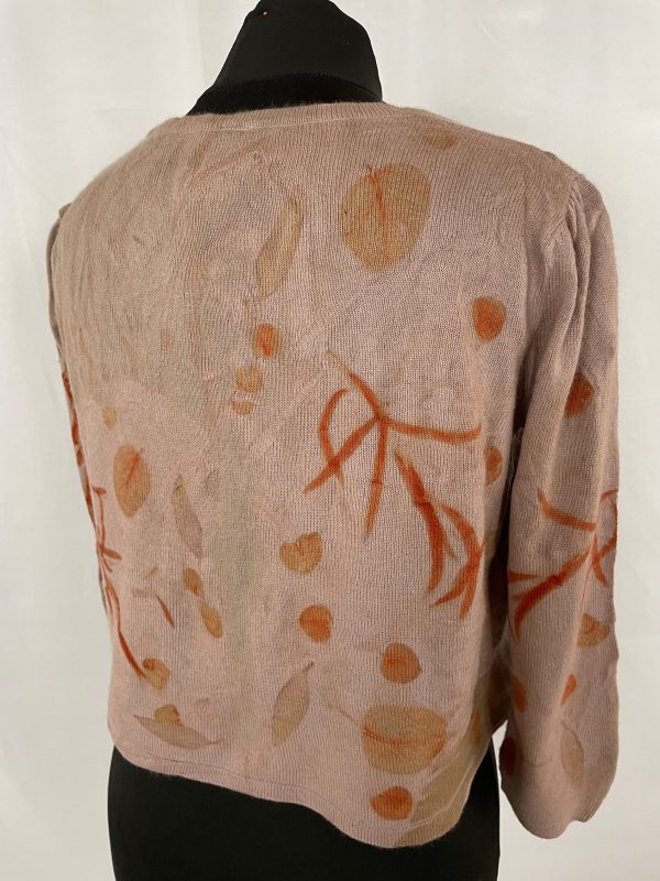 Brown Pure Cashmere shrug cardigan printed with eucalyptus leaves