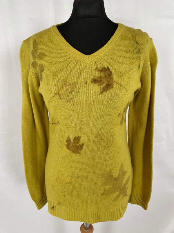 Upcycled pure wool eco print jumper size small 