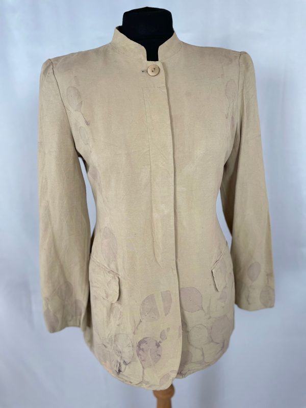 Upcycled silk linen mix eco print jacket size UK 10