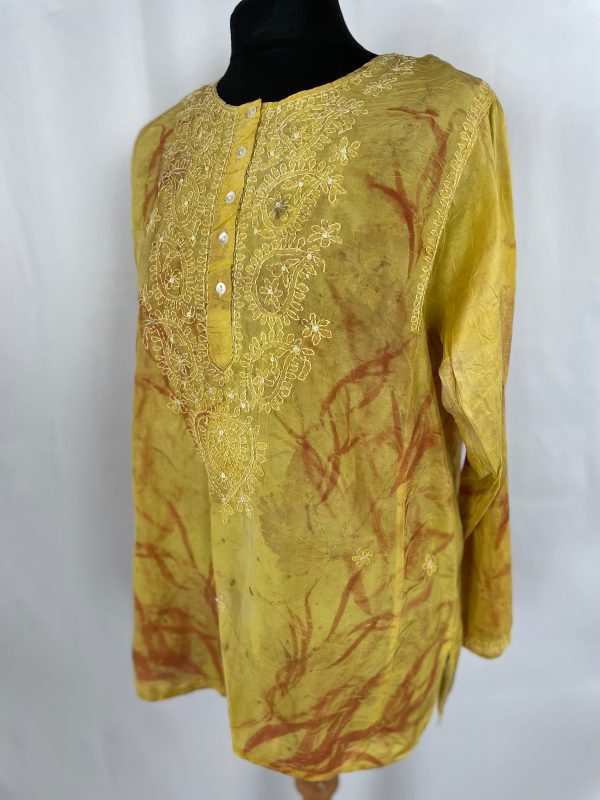 Upcycled pure silk eco print Indian embroidered blouse