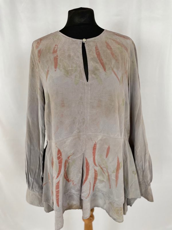 Upcycled pure silk eco print blouse size UK 12