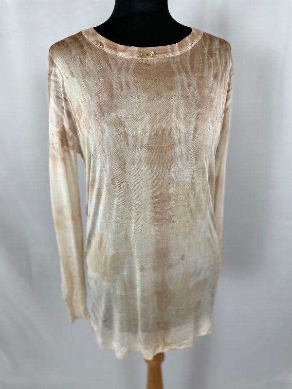 Upcycled pure silk jersey eco print top size M/L