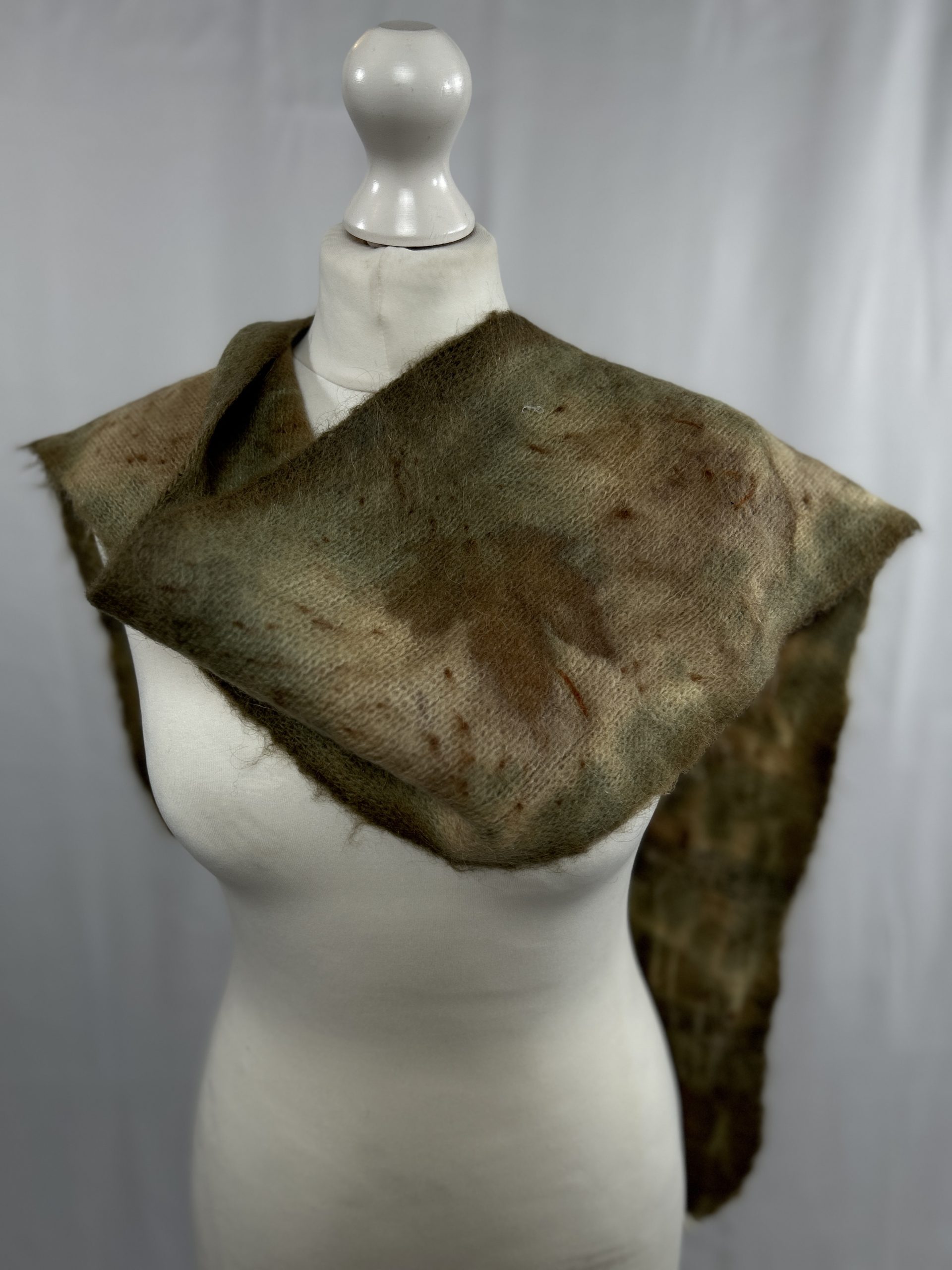 Upcycled long wool mohair eco print scarf
